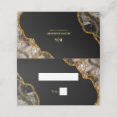 Black & Gold Agate Geode Glitzer Hochzeit Platzkarte (Außenseite Aufgefaltet)