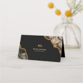 Black & Gold Agate Geode Glitzer Hochzeit Platzkarte (Rückseite)