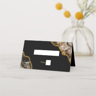 Black & Gold Agate Geode Glitzer Hochzeit Platzkarte