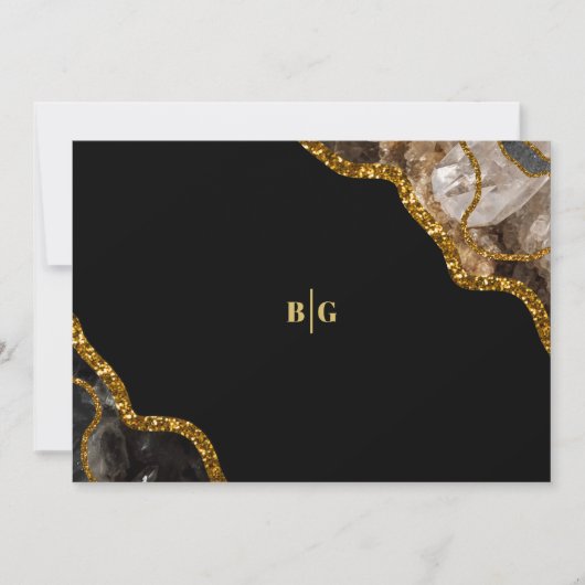Black & Gold Agate Geode Glitzer Hochzeit Save The Date (Vorderseite)