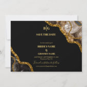 Black & Gold Agate Geode Glitzer Hochzeit Save The Date (Rückseite)