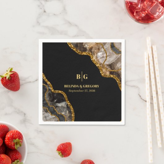 Black & Gold Agate Geode Glitzer Hochzeit Serviette (Beispiel)