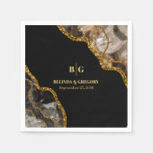 Black & Gold Agate Geode Glitzer Hochzeit Serviette (Vorderseite)