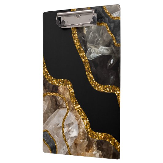 Black & Gold Agate Geode Glitzer Klemmbrett (Links)