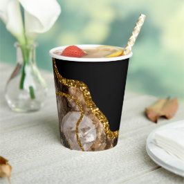 Black & Gold Agate Geode Glitzer Pappbecher