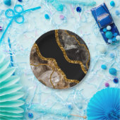 Black & Gold Agate Geode Glitzer Pappteller (Party)