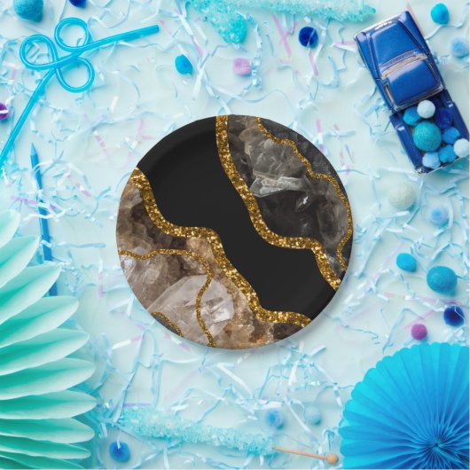 Black & Gold Agate Geode Glitzer Pappteller (Party)
