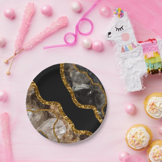 Black & Gold Agate Geode Glitzer Pappteller (Party)