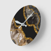 Black & Gold Agate Geode Glitzer Runde Wanduhr (Winkel)