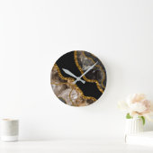 Black & Gold Agate Geode Glitzer Runde Wanduhr (Zuhause)