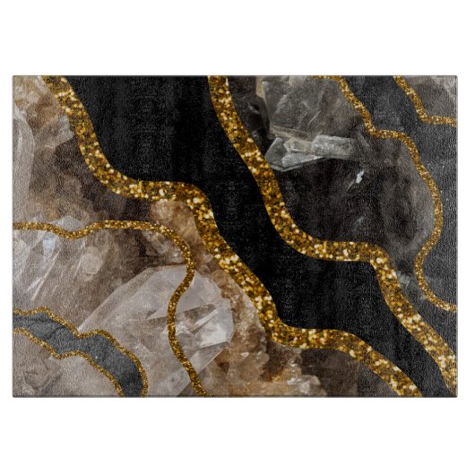 Black & Gold Agate Geode Glitzer Schneidebrett (Vorderseite)