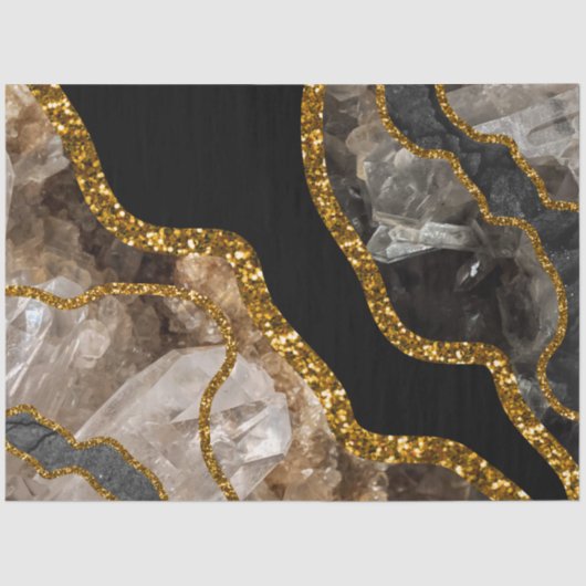 Black & Gold Agate Geode Glitzer Seidenpapier (Vorderseite)