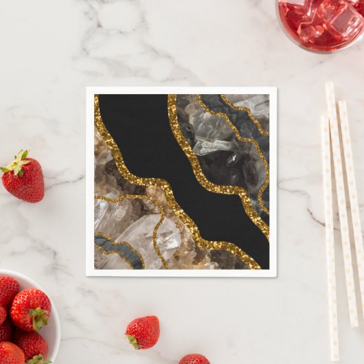 Black & Gold Agate Geode Glitzer Serviette (Beispiel)
