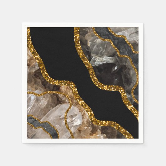 Black & Gold Agate Geode Glitzer Serviette (Vorderseite)