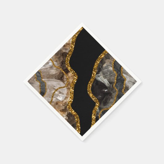 Black & Gold Agate Geode Glitzer Serviette (Ecke)
