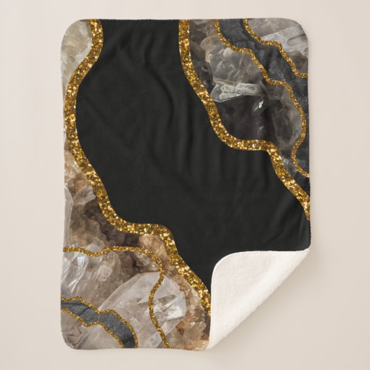 Black & Gold Agate Geode Glitzer Sherpadecke (Vorderseite)