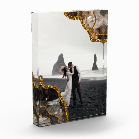 Black & Gold Agate Geode Glitzer Wedding Foto (Links)