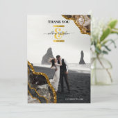 Black & Gold Agate Geode Glitzer Wedding Foto Dankeskarte (Stehend Vorderseite)