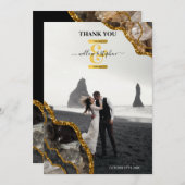 Black & Gold Agate Geode Glitzer Wedding Foto Dankeskarte (Vorne/Hinten)