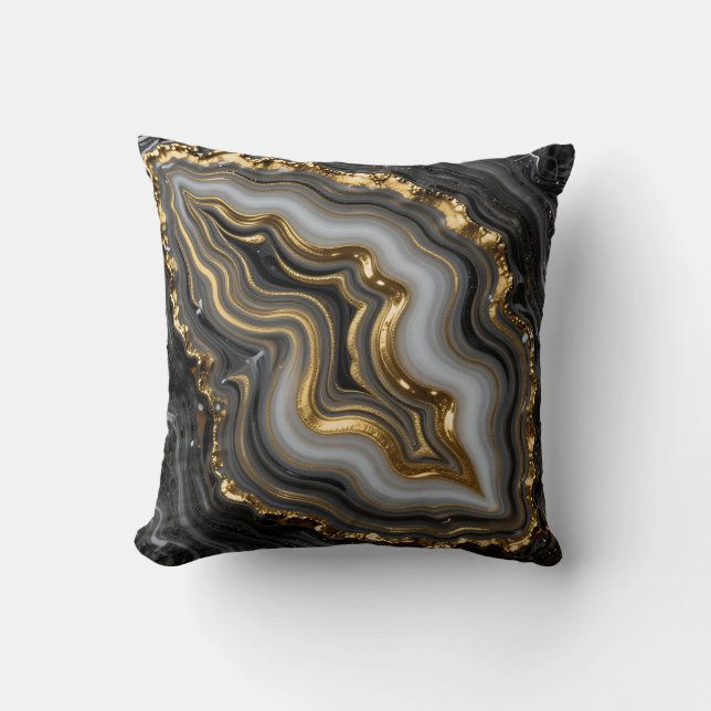 Black Gold Agate Geode Luxury Marble Kissen (Vorderseite)