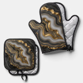 Black Gold Agate Geode Luxury Marble Ofenhandschuh & Topflappen-Set (Vorderseite/Rückseite)