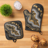 Black Gold Agate Geode Luxury Marble Ofenhandschuh & Topflappen-Set (Oben Unten)