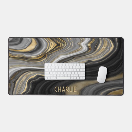 Black Gold Agate Geode Personalisiert Schreibtischunterlage (Tastatur & Maus)