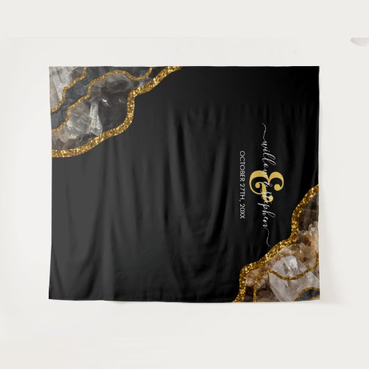 Black Gold Agate Geode Wedding Backdrop Banner Wandteppich (Vorderseite (Horizontal))