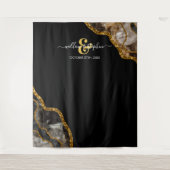 Black Gold Agate Geode Wedding Backdrop Banner Wandteppich (Vorderseite)