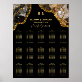 Black & Gold Agate Geode Wedding Seekarte Poster