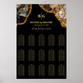 Black & Gold Agate Geode Wedding Seekarte Poster