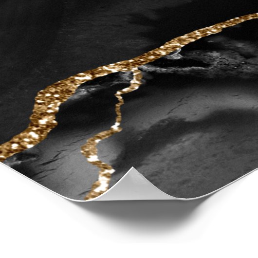 Black Gold Agate Geode Wedding Willkommenszeichen Poster (Ecke)