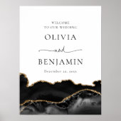 Black Gold Agate Geode Wedding Willkommenszeichen Poster (Vorne)