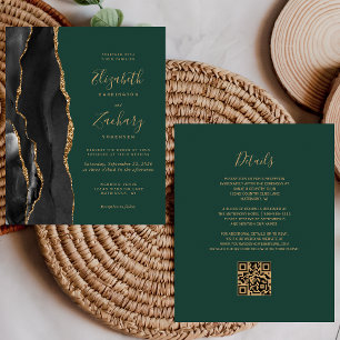 Black Gold Agate Green QR Code Hochzeit