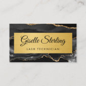 Black Gold Agate Lash Technician Glitter QR Code Visitenkarte (Vorderseite)