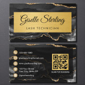 Black Gold Agate Lash Technician Glitter QR Code Visitenkarte