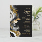 Black Gold Agate Marble Brautparty Einladung (Stehend Vorderseite)