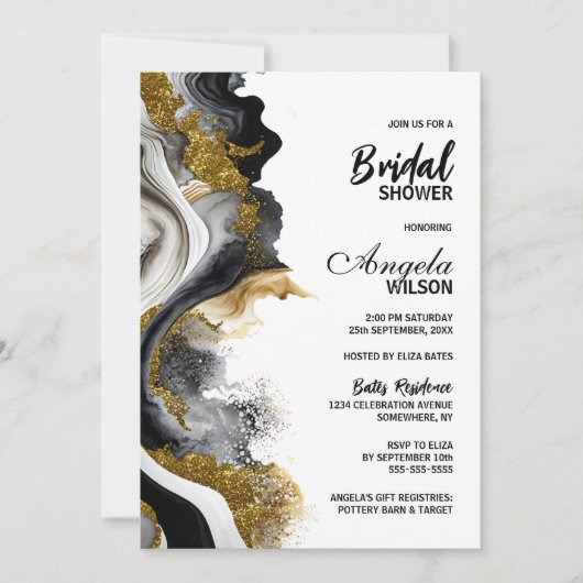 Black Gold Agate Marble Brautparty Einladung
