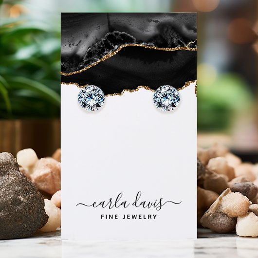 Black Gold Agate Marble Earring Juwelier Display Visitenkarte