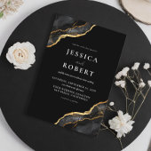 Black Gold Agate Marble Elegante Hochzeit Folieneinladung