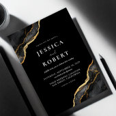 Black Gold Agate Marble Elegante Hochzeit Folieneinladung