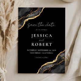 Black Gold Agate Marble Elegante Hochzeit Save The Date