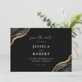 Black Gold Agate Marble Elegante Hochzeit Save The Date (Stehend Vorderseite)