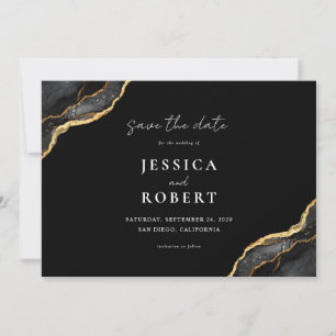 Black Gold Agate Marble Elegante Hochzeit Save The Date