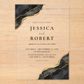 Black Gold Agate Marble Elegantes Hochzeitsempfang Acryleinladungen (Vorderseite)