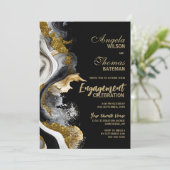 Black Gold Agate Marble Engagement Party Einladung (Stehend Vorderseite)