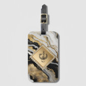 Black Gold Agate Marble Glam Diamond Monogram Gepäckanhänger (Vorderseite Vertikal)