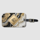 Black Gold Agate Marble Glam Diamond Monogram Gepäckanhänger (Vorderseite (Horizontal))