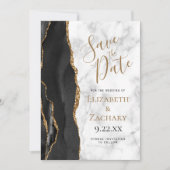 Black Gold Agate Marble Save the Date Card Einladung (Vorderseite)