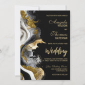 Black Gold Agate Marble Wedding Einladung (Vorderseite)